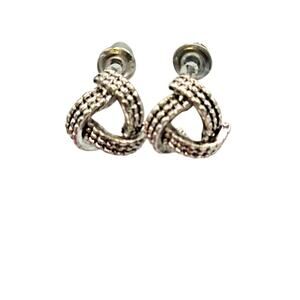 Knot Stud Earrings Textured Rope Design Minimalist Silver Tone Fashion SKU 2836